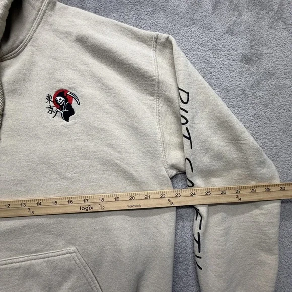 Riot Society Hoodie Mens Large Beige Fleece Sweatshirt Grim Reaper Skull Graphic - Picture 8 of 9